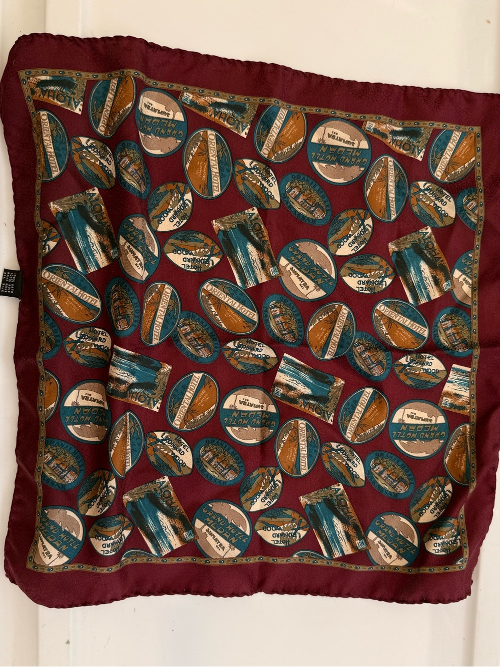 100% Silk Square Nordstrom Burgundy Printed Scarf